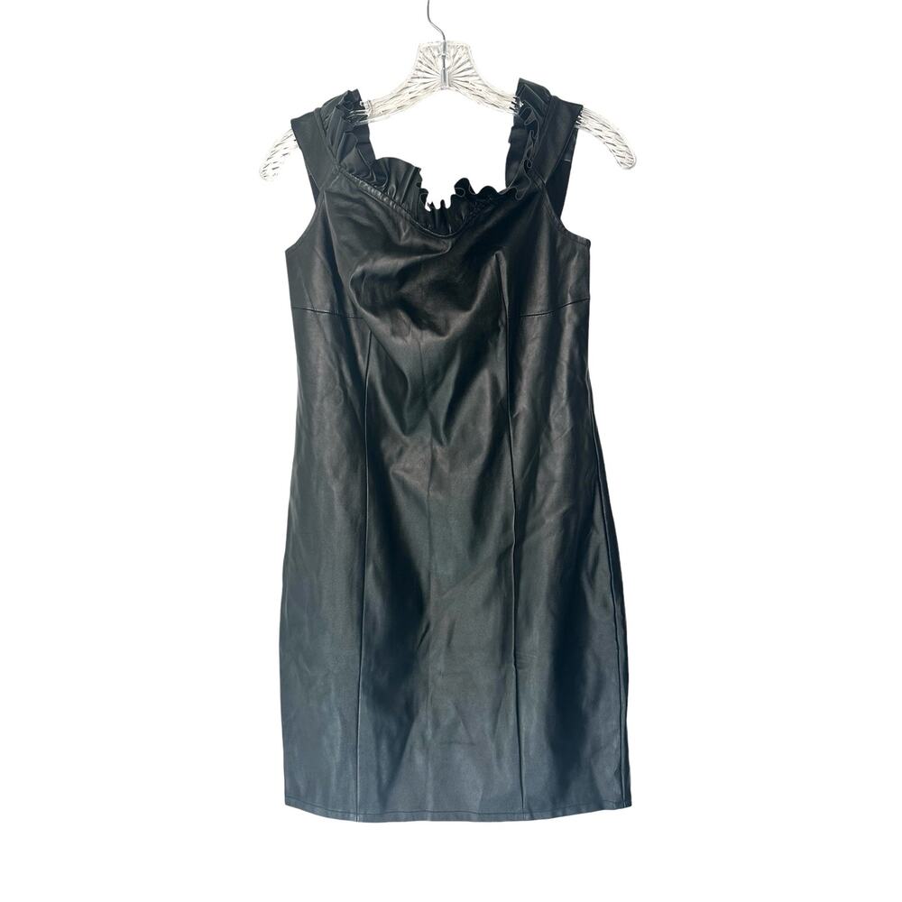 Venus Black Faux Leather Off‎ the Shoulder Ruffle Party Mini Dress Size 12